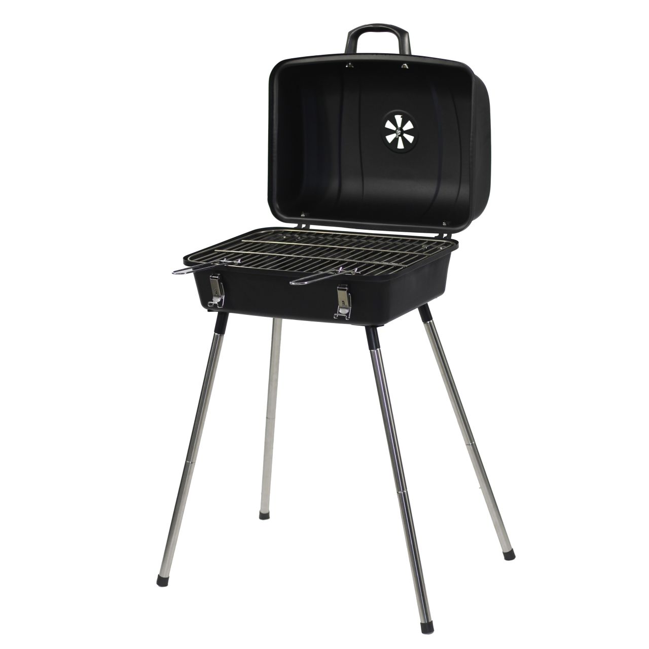 BBQ Valigiotta Pic Nic in acciaio verniciato con griglia inox, gambe pieghevoli e maniglia per il trasporto.