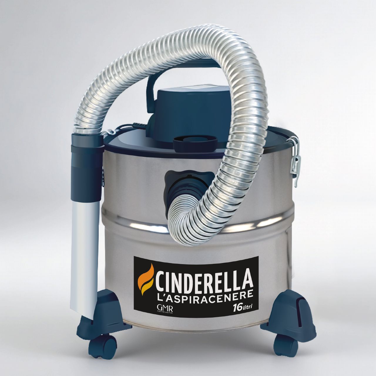 Cinderella aspiracenere 16 litri per camini e stufe a pellet con doppio filtro HEPA, tubo in alluminio e motore da 900 Watt.