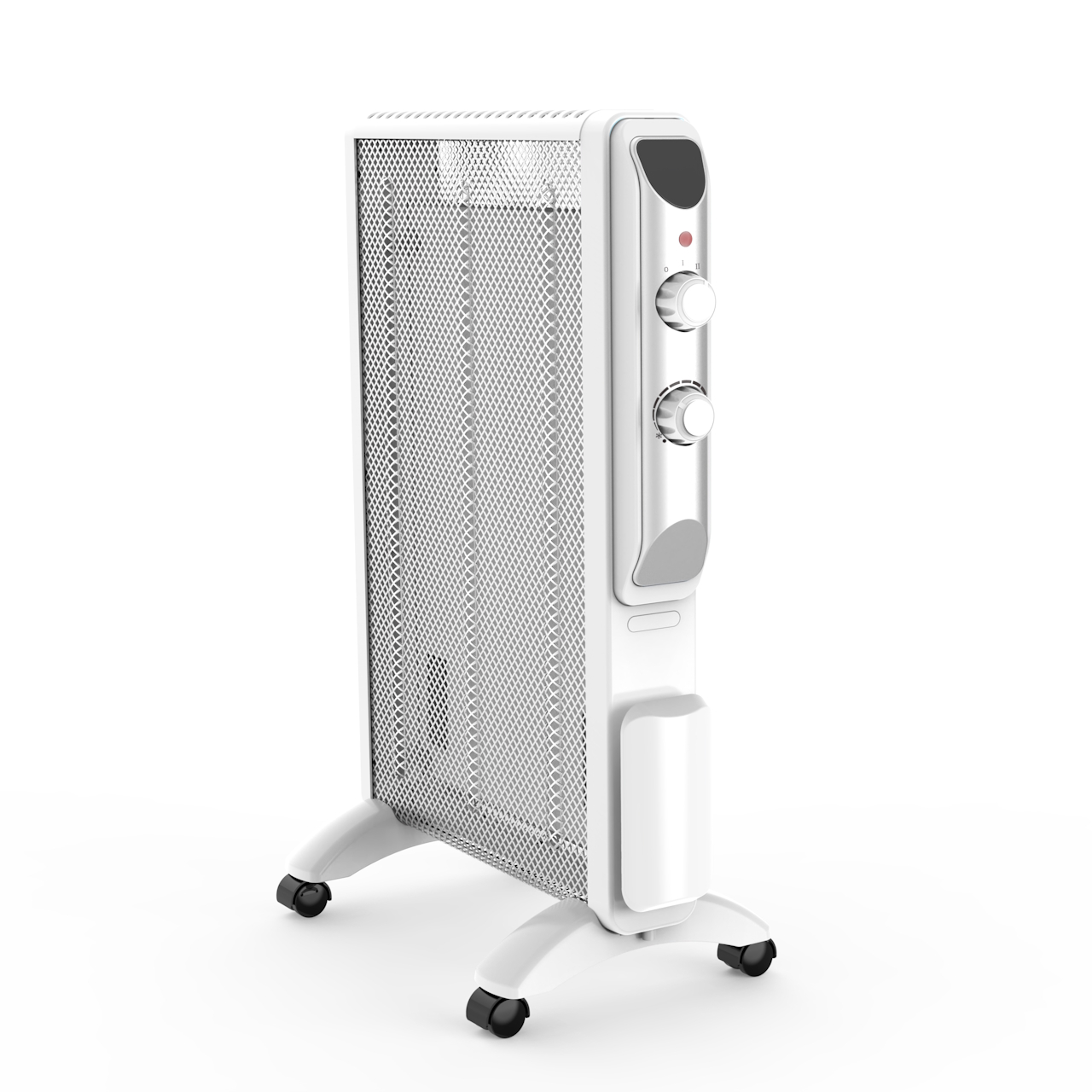Radiatore elettrico Giulietta con pannello in Mica, termostato regolabile, ruote e potenza fino a 1500 W.