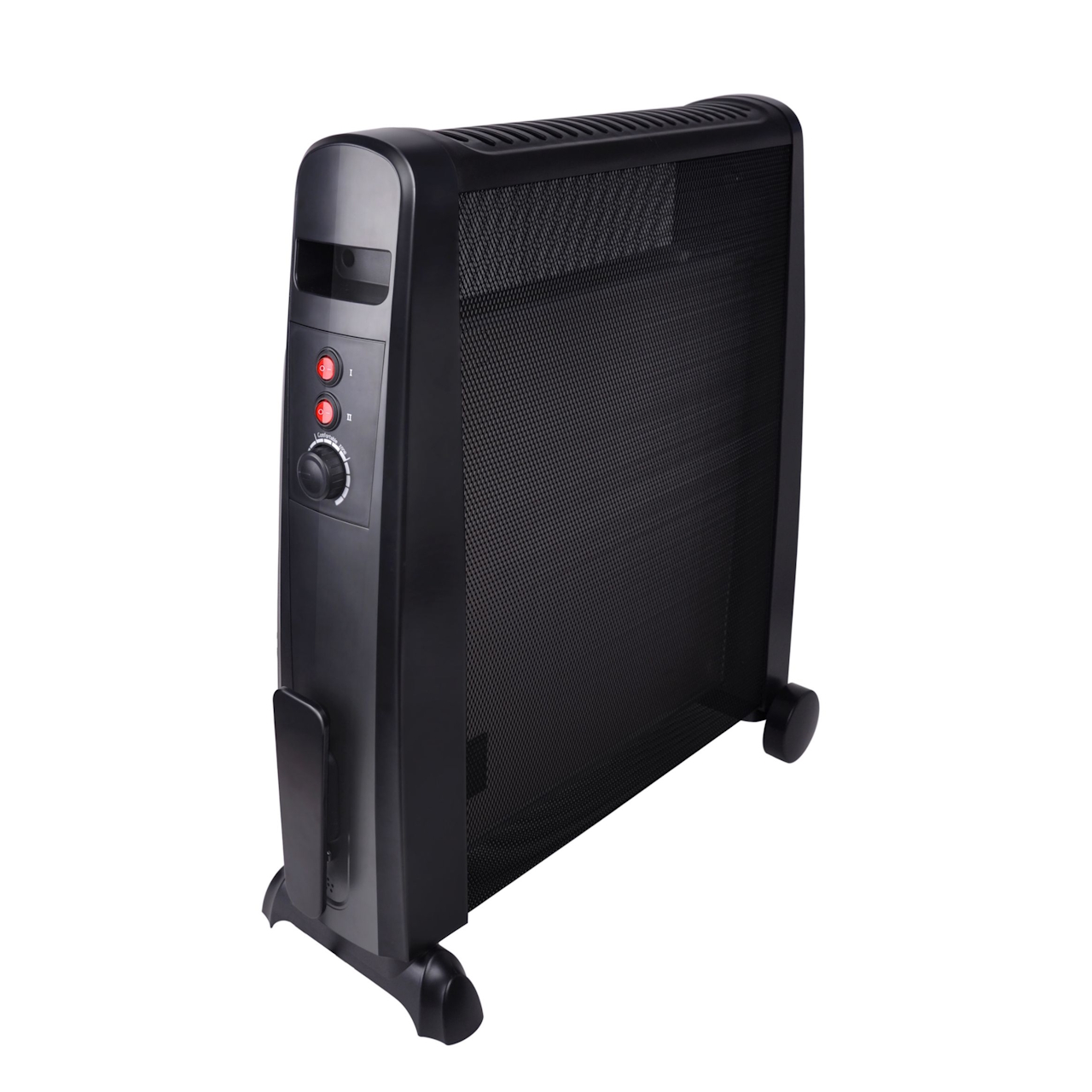 Radiatore elettrico Romeo con elemento in Mica, potenza 2000 W, termostato regolabile, ruote e maniglia per il trasporto.