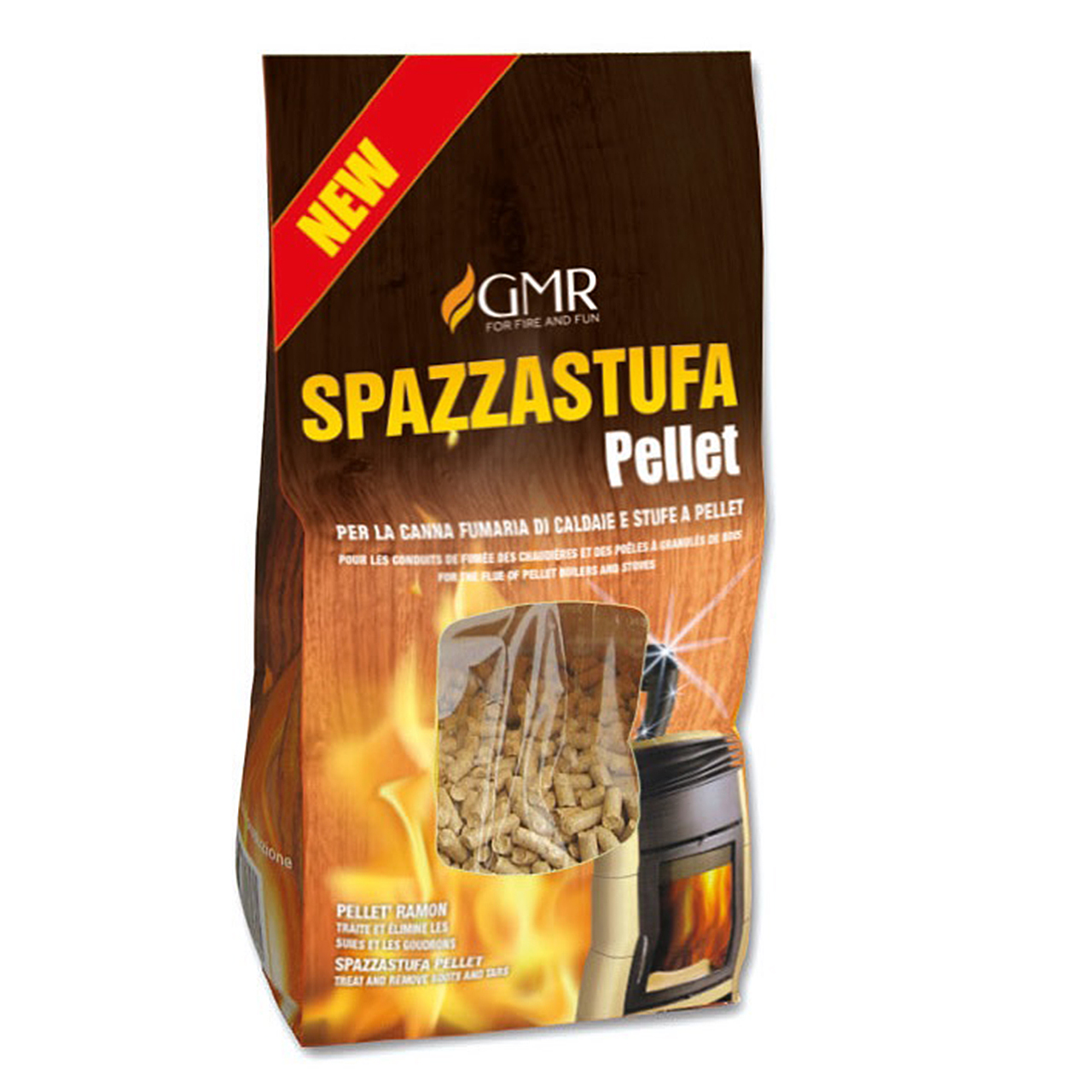 SPAZZASTUFA PELLET ANTIFULIGGINE 1,5 KG Trattamento per la pulizia della canna fumaria. 12 confezioni