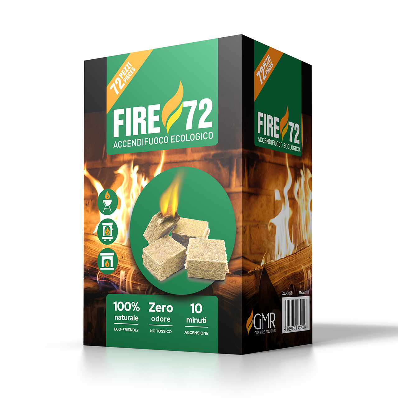 Fire 72 accendifuoco ecologici scatola da 12 confezioni da 72 cubetti. Grazie alla loro formulazione, i cubetti FIRE72 sono inodori e non tossici, caratteristiche che li rendono una soluzione pratica per le tue esigenze quotidiane di accensione. Ogni cubetto garantisce una combustione di circa 10 minuti, il tempo necessario per favorire l’avvio del fuoco e permettere al combustibile di prendere gradualmente fiamma.