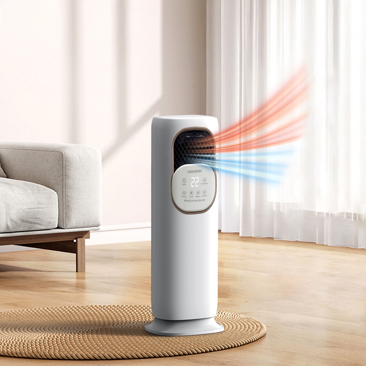Alaska è un dispositivo 4 in 1 con raffrescamento ad acqua, termoconvettore da 2000 W, umidificatore e luce UV per la disinfezione. Il serbatoio da 3,8 litri offre una buona autonomia, mentre le diverse velocità permettono di regolare il flusso d’aria.