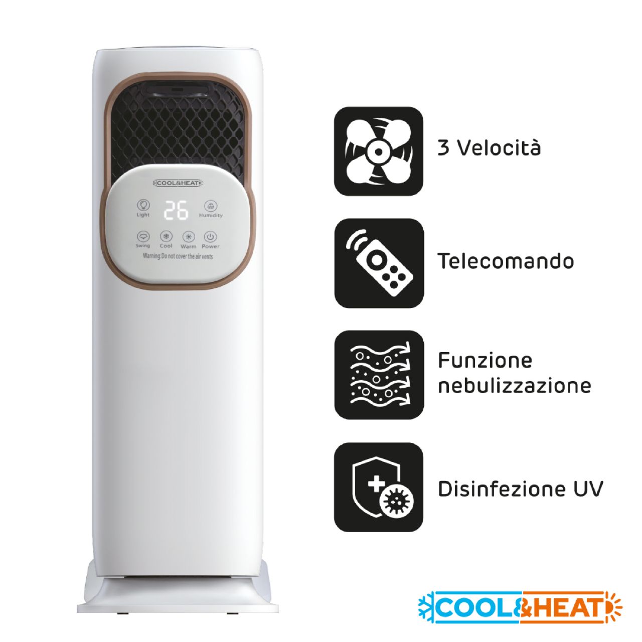Alaska raffrescatore ad acqua e termoconvettore 4 in 1 con serbatoio da 3,8 litri, umidificatore, luce UV e funzioni di raffrescamento e riscaldamento.
