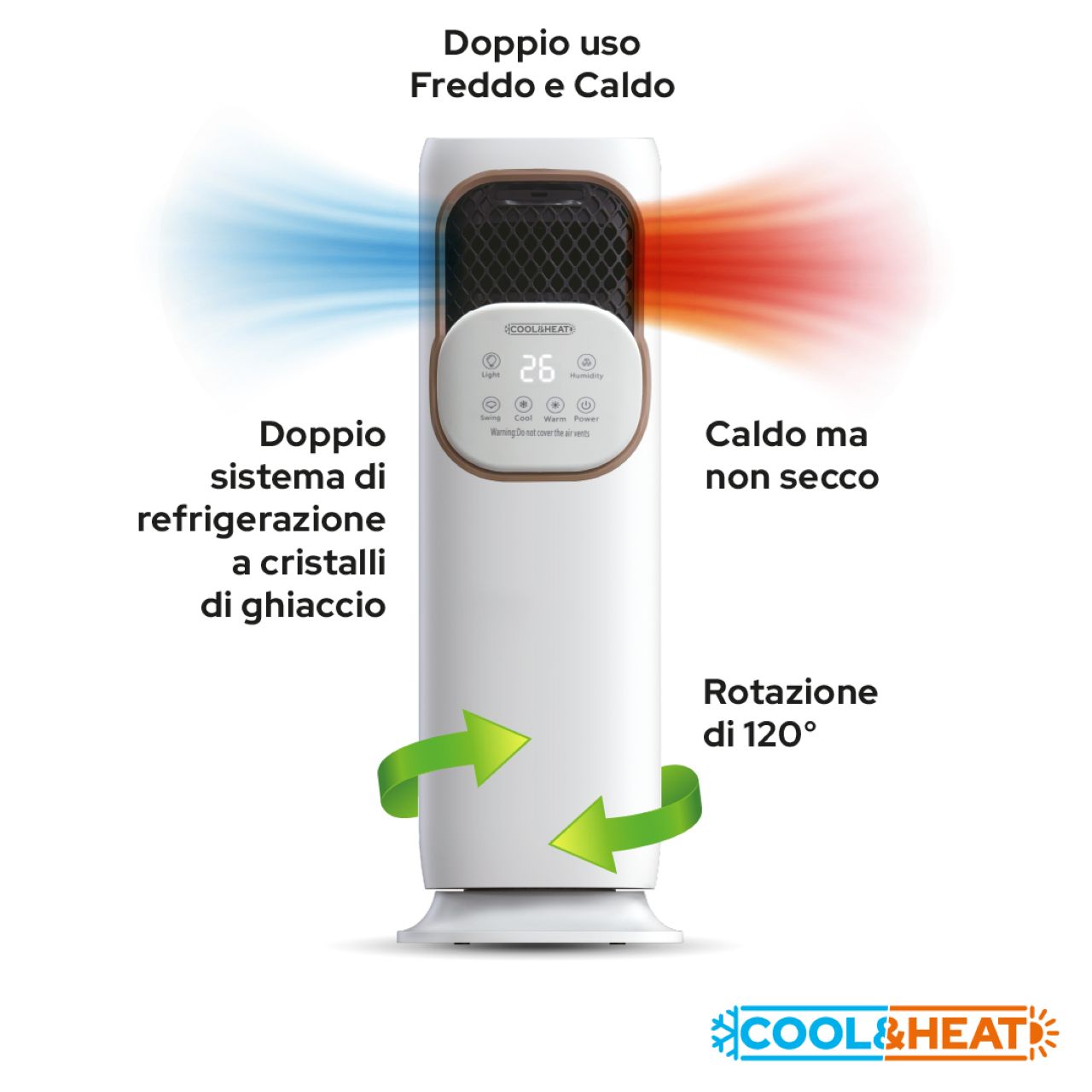 Alaska raffrescatore ad acqua e termoconvettore 4 in 1 con serbatoio da 3,8 litri, umidificatore, luce UV e funzioni di raffrescamento e riscaldamento.